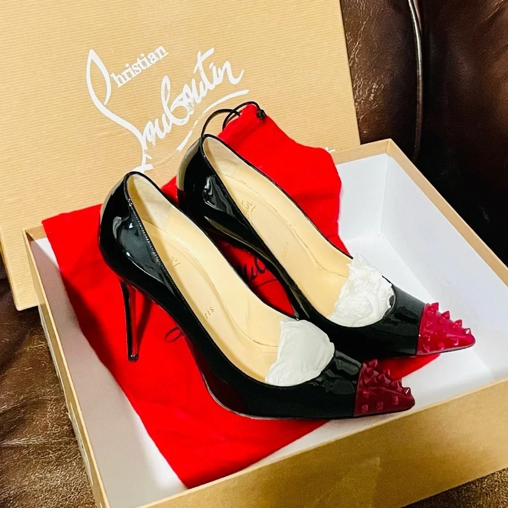 Christian Louboutin Kate 100mm Cherry Red Spikes. EU37 Blinding patent black.